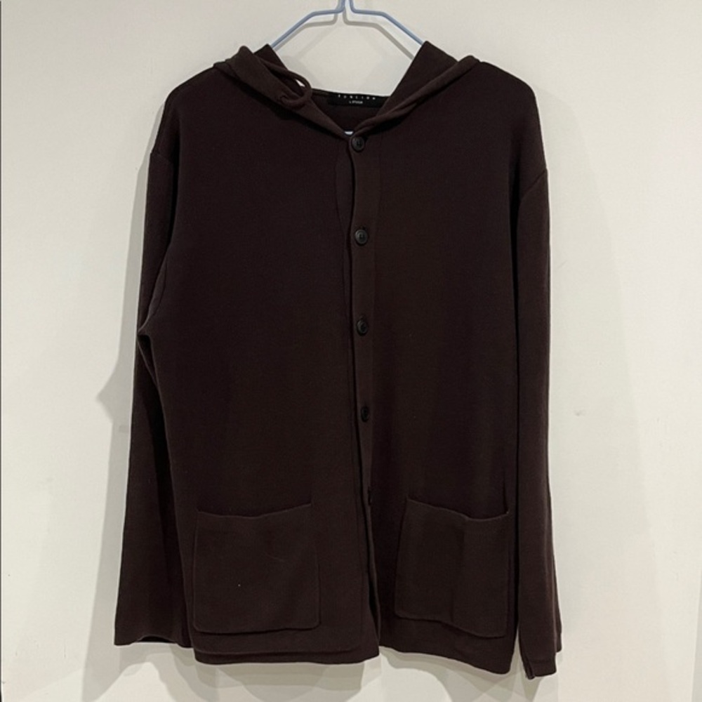 Button-Up Hooded Cardigan in Deep Brown